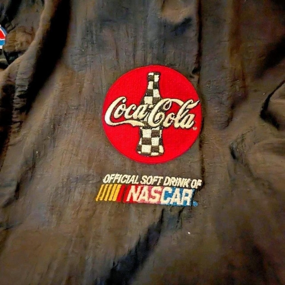 Nascar Coca Cola Black Red Vintage Racing Jacket Hidden Hood XL Streetwear - Picture 4 of 8